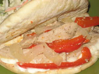 Peppered Pork Pitas With Garlic Spread