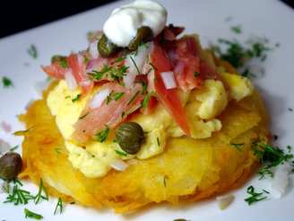 Rosti Potatoes With Smoked Salmon and Scrambled Eggs