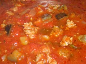 Tomato Sausage and Eggplant (Aubergine)  Soup