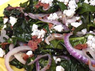 Sauteed Spinach With Red Onion, Bacon & Blue Cheese