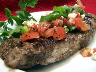 Balsamic Marinated Steaks With Gorgonzola /Tomato  Topping