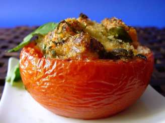 Baked Tomatoes Stuffed With Salmon, Garlic & Capers