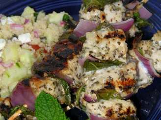 Grilled Chicken, Red Onion, and Mint Kebabs