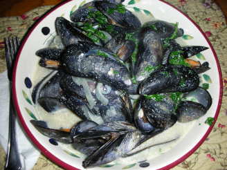 Steamed Fresh Mussels in a Creamy Broth