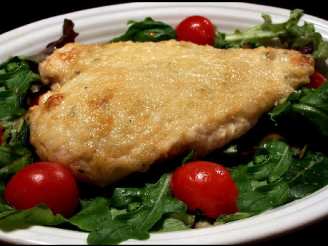Parmesan-Crusted Chicken on Bed of Fancy Greens