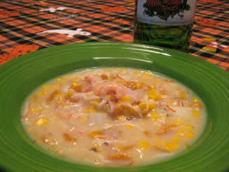 Sweet Corn Chowder With Shrimp and Red Peppers
