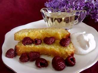 Lemon Polenta Cake With Lavender Syrup and Raspberries