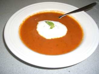 Sweet Onion & Tomato Soup With Fresh Basil Cream
