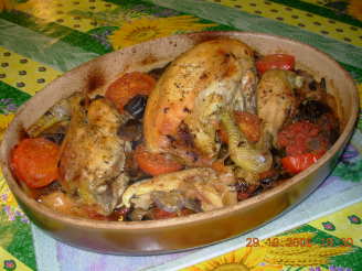 French Roast Chicken and Mediterranean Vegetables in Wine