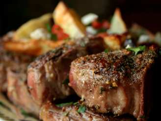 Lamb Chops and Potatoes With Olives, Tomatoes and Feta Cheese