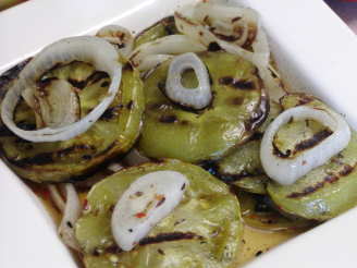 Grilled Green Tomatoes & Onions