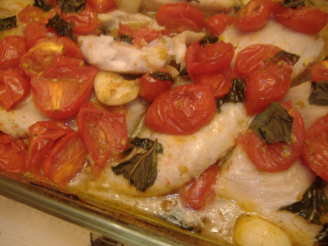 Oven Roasted Cherry Tomatoes With Basil and Whitefish