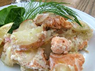 Saucy Salmon, Fennel and Potato Gratin Dauphinoise