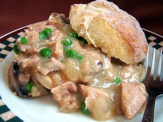 Creamed Chicken With Mushrooms and Peas on Toast