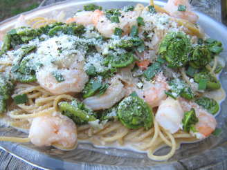 Spaghettini With Fiddleheads and Shrimp