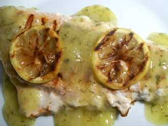 Grilled Lemon-Stuffed Salmon Steaks With Lemon-Dill Sauce