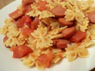 Hot Dogs, Noodles and Tomatoes