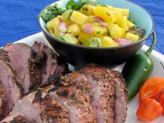 V's Grilled Jerk Pork Tenderloin and Pineapple Mango-Kiwi Salsa