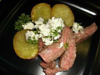 Grilled Strip Steaks and Potatoes With Blue Cheese Butter