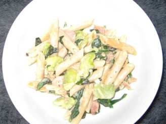 Penne Rigate With Prosciutto, and Snow Peas in a Truffled Cream