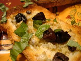 Gorgonzola and Kalamata Snack Toasts