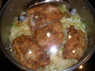 Smothered Pork Chops With Apples, Onions and Cabbage