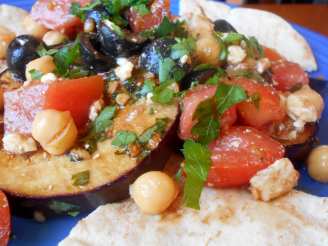 Eggplant Steaks With Chickpeas, Feta Cheese and Black Olives