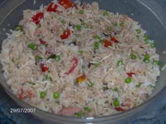 Rice Salad With Cherry Tomatoes, Parmesan, Peas, and Ham