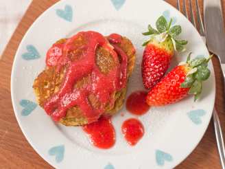 Heart Shaped Whole-Wheat Pancakes With Strawberry Sauce