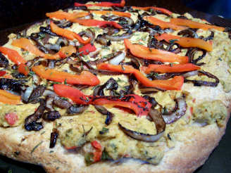 Hummus Pizza With Caramelized Onions and Roasted Red Peppers