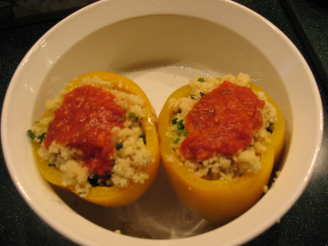 Sweet Bell Peppers W/ Couscous, Spinach & Parmesan