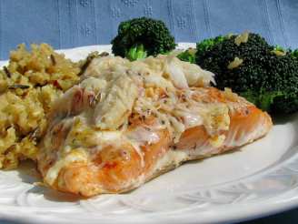 Baked Salmon Topped With Crab