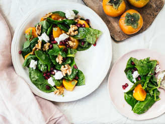 Pomegranate Persimmon Salad With Warm Goat Cheese