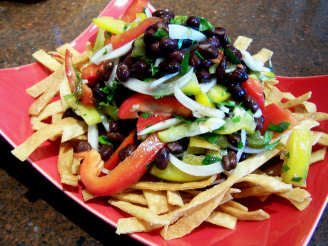Peppers and Black Beans on a Bed of Crunchy Tortilla Strips