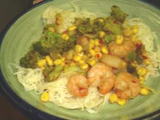 Gingered Shrimp With Corn & Broccoli