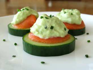 Cucumber Slices With Smoked Salmon and Avocado Cream