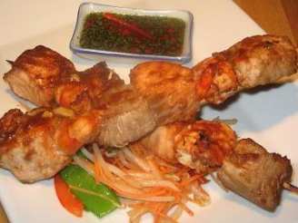 Marinated Seafood Skewers With a Dipping Sauce