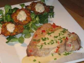 Ginger Tuna With a Wasabi Drizzle and Kumara Ginger Fritters