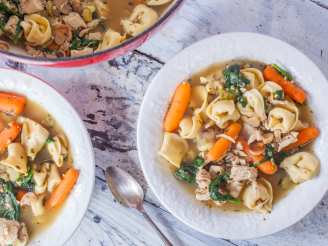 Chicken Tortellini Soup With Mushrooms and Spinach