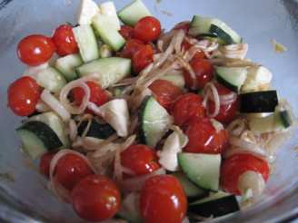 Roasted Tomatoes, Onions, With Mozzarella & Cucumbers