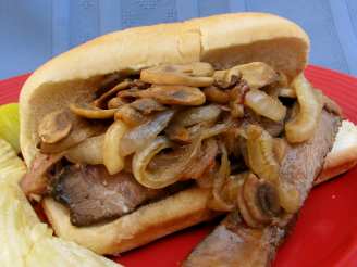 Grilled Steak Sandwich With Mushrooms and Caramelized Onions