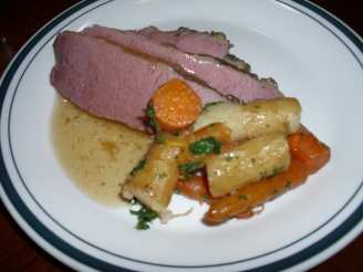 Beer-Braised Brisket With Carrots and Parsnips