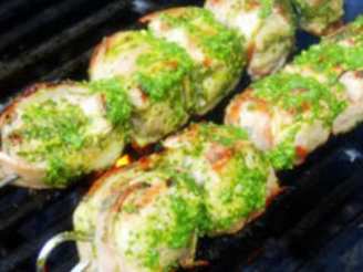 Bacon-Wrapped Pork Medallions With Electric Chimichurri Sauce
