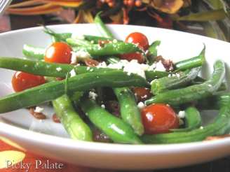 Pancetta Sauteed Haricot Vert With Cherry Tomatoes and Feta