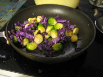 Sauteed Brussels Sprouts and Red Cabbage