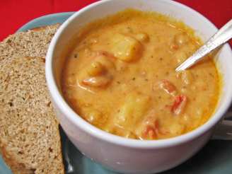 Easy Cheesy Tomato Potato Chickpea Soup!