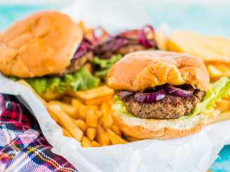 Bison Burgers With Cabernet Onions and Wisconsin Cheddar