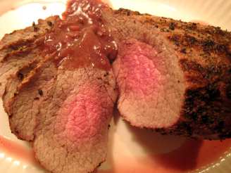 Grilled Peppercorn-Crusted Roast Beef With Port Wine Sauce