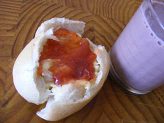 Everyday French Breakfast- Baguette and Jam With Chocolate Milk