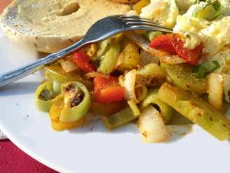 Stir Fried Green Tomato With Onions & Peppers